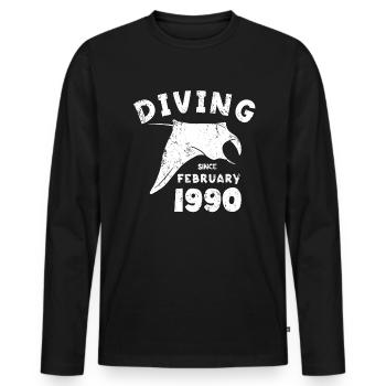 Anniversaire du plongeur - Plongée depuis février 1990 - T-shirt manches longues Premium bio Homme - noir - Devant - Nico (187cm)