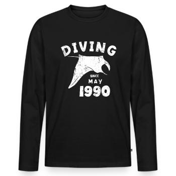Anniversaire du plongeur - Plongée depuis mai 1990 - T-shirt manches longues Premium bio Homme - noir - Devant - Nico (187cm)