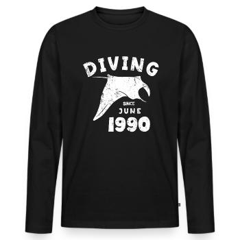 Anniversaire du plongeur - Plongée depuis juin 1990 - T-shirt manches longues Premium bio Homme - noir - Devant - Nico (187cm)