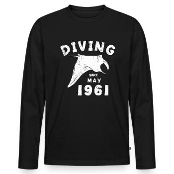 Anniversaire du plongeur - Plongée depuis mai 1961 - T-shirt manches longues Premium bio Homme - noir - Devant - Nico (187cm)