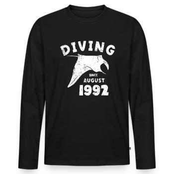 Anniversaire du plongeur - Plongée depuis août 1992 - T-shirt manches longues Premium bio Homme - noir - Devant - Nico (187cm)