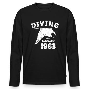 Taucher Geburtstag - Diving since January 1963 - Männer Premium Bio Langarmshirt - Schwarz - Vorne - Nico (187cm)