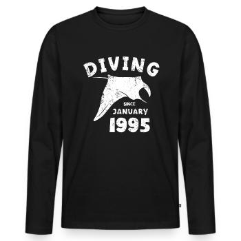 Anniversaire du plongeur - Plongée depuis janvier 1995 - T-shirt manches longues Premium bio Homme - noir - Devant - Nico (187cm)