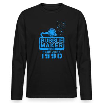 Plongeur Birthday Bubblemaker depuis février 1990 - T-shirt manches longues Premium bio Homme - noir - Devant - Nico (187cm)