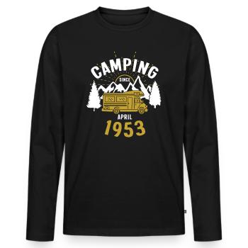 Anniversaire: Camping depuis avril 1953 Camping-car - T-shirt manches longues Premium bio Homme - noir - Devant - Nico (187cm)