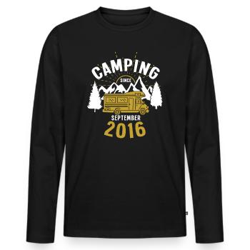 Anniversaire: Camping depuis septembre 2016 Camping-car - T-shirt manches longues Premium bio Homme - noir - Devant - Nico (187cm)