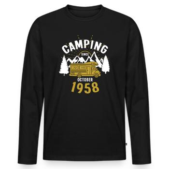 Anniversaire: Camping depuis octobre 1958 Camping-car - T-shirt manches longues Premium bio Homme - noir - Devant - Nico (187cm)