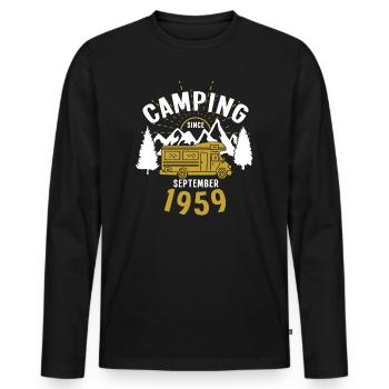 Geburtstag: Camping seit September 1959 Wohnmobil - Männer Premium Bio Langarmshirt - Schwarz - Vorne - Nico (187cm)