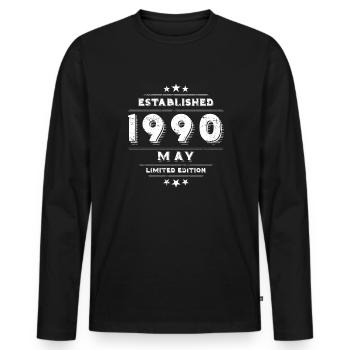 Anniversaire en mai 1990 - mai - T-shirt manches longues Premium bio Homme - noir - Devant - Nico (187cm)