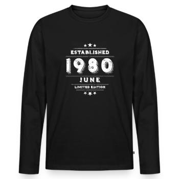 Birthday in June 1980 - June - Men's Premium Organic Long Sleeve Shirt - black - Front - Nico (187cm)