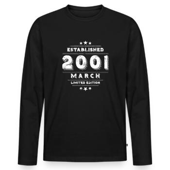 Anniversaire en Mars 2001 - Mars - T-shirt manches longues Premium bio Homme - noir - Devant - Nico (187cm)