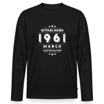 Anniversaire en mars 1961 - mars - T-shirt manches longues Premium bio Homme - noir - Devant - Nico (187cm)