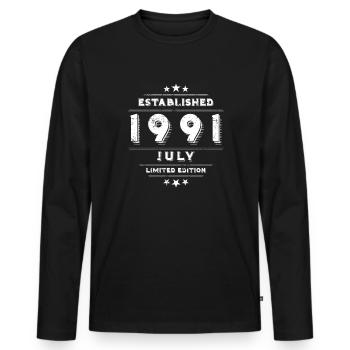Anniversaire en juillet 1991 - juillet - T-shirt manches longues Premium bio Homme - noir - Devant - Nico (187cm)