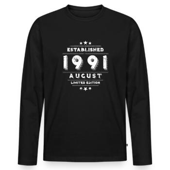 Anniversaire en août 1991 - août - T-shirt manches longues Premium bio Homme - noir - Devant - Nico (187cm)