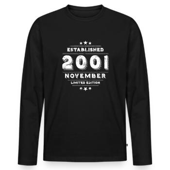 Anniversaire en novembre 2001 - novembre - T-shirt manches longues Premium bio Homme - noir - Devant - Nico (187cm)