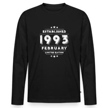 Anniversaire en février 1993 - février - T-shirt manches longues Premium bio Homme - noir - Devant - Nico (187cm)