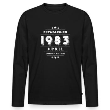 Anniversaire en avril 1983 - avril - T-shirt manches longues Premium bio Homme - noir - Devant - Nico (187cm)