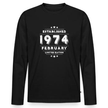 Birthday in February 1974 - February - Men's Premium Organic Long Sleeve Shirt - black - Front - Nico (187cm)