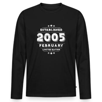 Geburtstag im Februar 2005 - February - Männer Premium Bio Langarmshirt - Schwarz - Vorne - Nico (187cm)