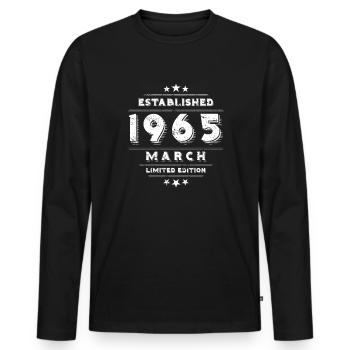 Birthday in March 1965 - March - Men's Premium Organic Long Sleeve Shirt - black - Front - Nico (187cm)