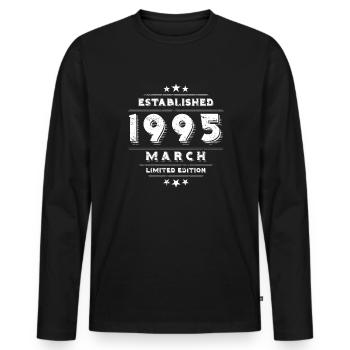 Birthday in March 1995 - March - Men's Premium Organic Long Sleeve Shirt - black - Front - Nico (187cm)