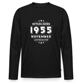 Geburtstag im November 1955 - November - Männer Premium Bio Langarmshirt - Schwarz - Vorne - Nico (187cm)