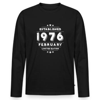 Geburtstag im Februar 1976 - February - Männer Premium Bio Langarmshirt - Schwarz - Vorne - Nico (187cm)