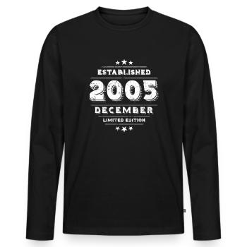 Anniversaire en décembre 2005 - décembre - T-shirt manches longues Premium bio Homme - noir - Devant - Nico (187cm)
