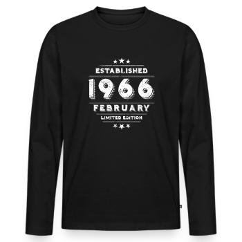 Geburtstag im Februar 1966 - February - Männer Premium Bio Langarmshirt - Schwarz - Vorne - Nico (187cm)