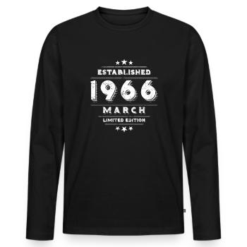 Geburtstag im März 1966 - March - Männer Premium Bio Langarmshirt - Schwarz - Vorne - Nico (187cm)