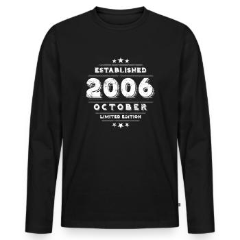 Geburtstag im Oktober 2006 - October - Männer Premium Bio Langarmshirt - Schwarz - Vorne - Nico (187cm)