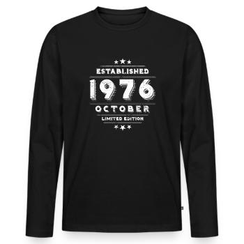 Geburtstag im Oktober 1976 - October - Männer Premium Bio Langarmshirt - Schwarz - Vorne - Nico (187cm)