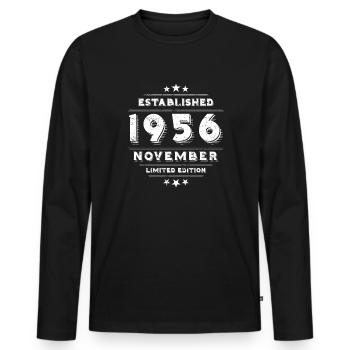 Geburtstag im November 1956 - November - Männer Premium Bio Langarmshirt - Schwarz - Vorne - Nico (187cm)