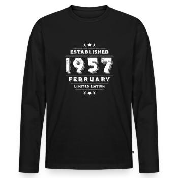 Anniversaire en février 1957 - février - T-shirt manches longues Premium bio Homme - noir - Devant - Nico (187cm)