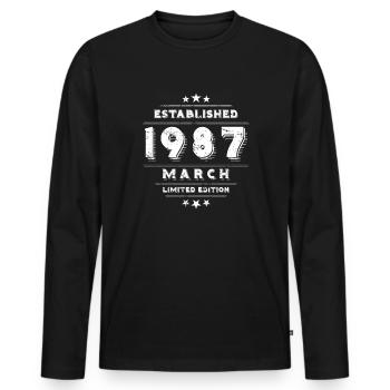 Anniversaire en Mars 1987 - Mars - T-shirt manches longues Premium bio Homme - noir - Devant - Nico (187cm)