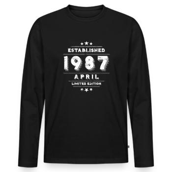 Anniversaire en avril 1987 - avril - T-shirt manches longues Premium bio Homme - noir - Devant - Nico (187cm)