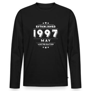 Anniversaire en mai 1997 - mai - T-shirt manches longues Premium bio Homme - noir - Devant - Nico (187cm)