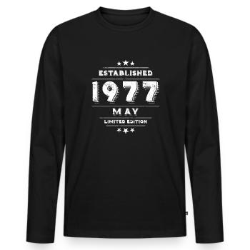 Anniversaire en mai 1977 - mai - T-shirt manches longues Premium bio Homme - noir - Devant - Nico (187cm)
