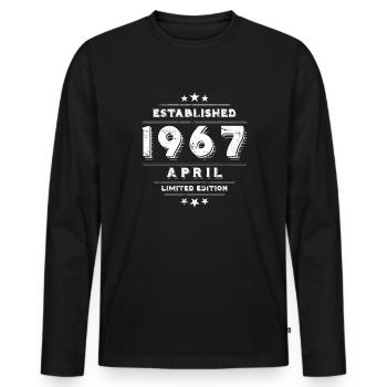 Anniversaire en avril 1967 - avril - T-shirt manches longues Premium bio Homme - noir - Devant - Nico (187cm)