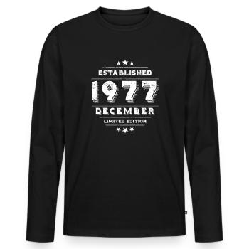 Anniversaire en décembre 1977 - décembre - T-shirt manches longues Premium bio Homme - noir - Devant - Nico (187cm)