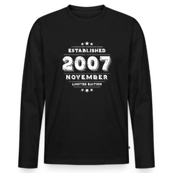 Anniversaire en novembre 2007 - novembre - T-shirt manches longues Premium bio Homme - noir - Devant - Nico (187cm)