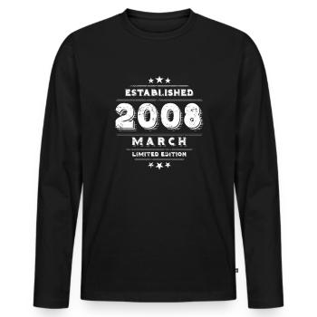 Anniversaire en Mars 2008 - Mars - T-shirt manches longues Premium bio Homme - noir - Devant - Nico (187cm)