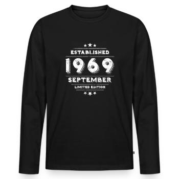 Birthday in September 1969 - September - Men's Premium Organic Long Sleeve Shirt - black - Front - Nico (187cm)