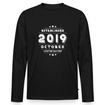 Anniversaire en Octobre 2019 - Octobre - T-shirt manches longues Premium bio Homme - noir - Devant - Nico (187cm)
