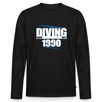 Anniversaire du plongeur - Plongée depuis mai 1990 - T-shirt manches longues Premium bio Homme - noir - Devant - Nico (187cm)
