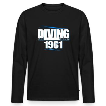 Anniversaire du plongeur - Plongée depuis février 1961 - T-shirt manches longues Premium bio Homme - noir - Devant - Nico (187cm)