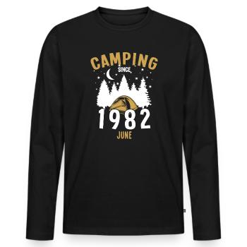 Anniversaire: Camping depuis juin 1982 Camping - T-shirt manches longues Premium bio Homme - noir - Devant - Nico (187cm)