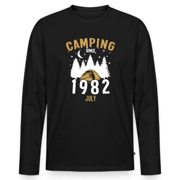 Date de naissance : Camping depuis juillet 1982 Camping - T-shirt manches longues Premium bio Homme - noir - Devant - Nico (187cm)