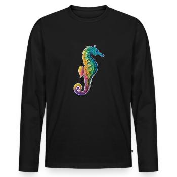 Buntes Seepferdchen - Unterwasser - Tauchen - Aqua - Männer Premium Bio Langarmshirt - Schwarz - Vorne - Nico (187cm)