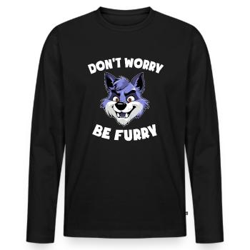 Furry Design - Don’t Worry be Furry - Wolf - Männer Premium Bio Langarmshirt - Schwarz - Vorne - Nico (187cm)